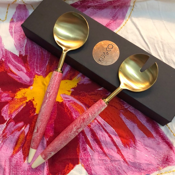 NWT Anthropologie Kip&Co pink marbled serving set. New in box. Never used. - Picture 2 of 6